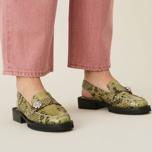 Ganni Green Snake Print Women Shoes 38